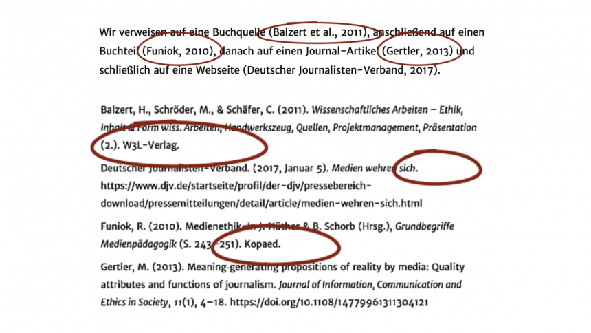 Fehlerhafte Kurzbelege und Quellenverzeichnisse durch APA