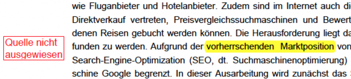 Auch jede Behauptung ist zu belegen! (Ausschnitt einer Hausarbeit)